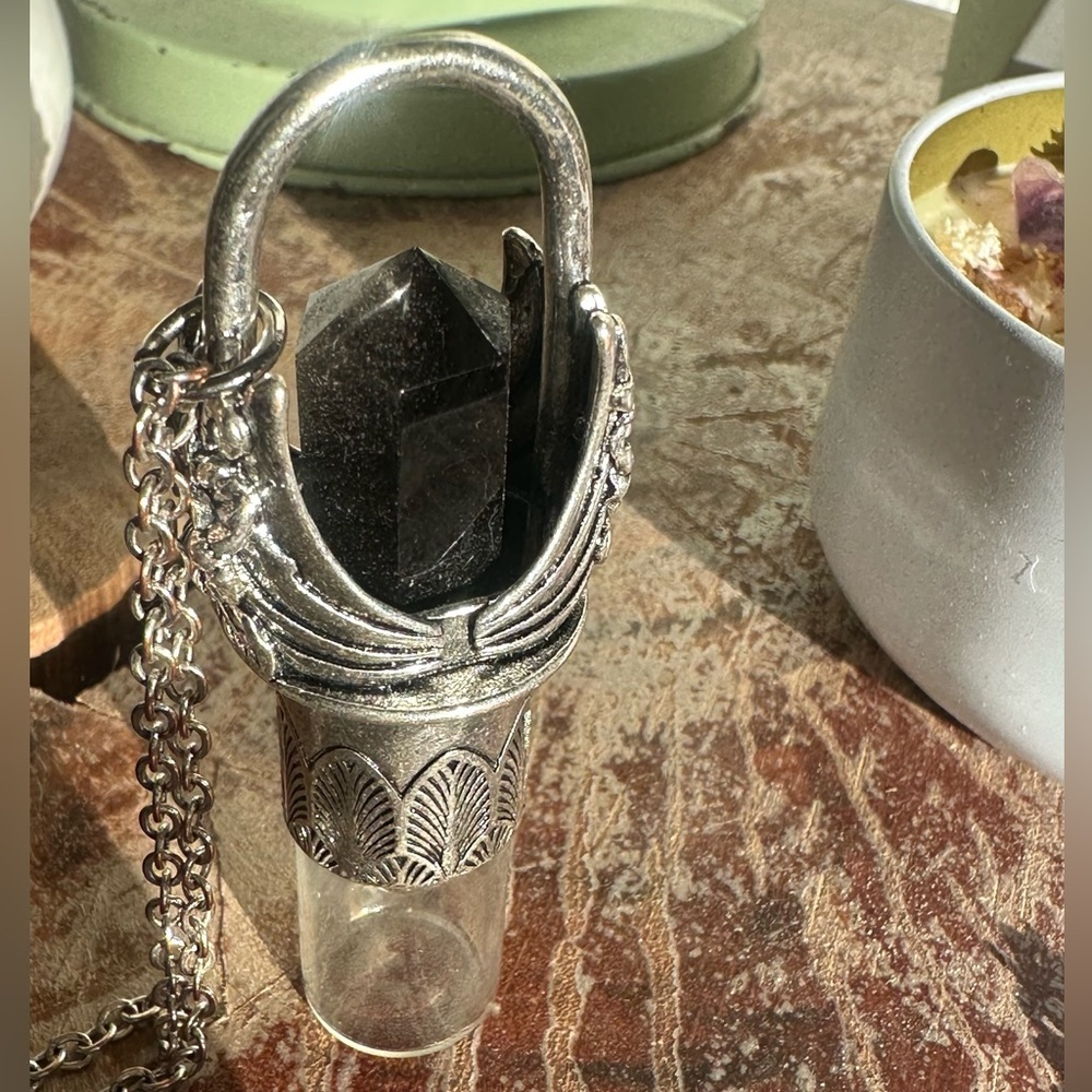 Essential Oil Rollerball Necklace- Silver Obsidian - Refillable Oil Roller - Picture 3 of 3